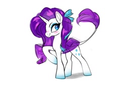 Size: 1152x788 | Tagged: safe, artist:techycutie, character:rarity, species:classical unicorn, g4, long mane, raised hoof, ribbon, solo, white background