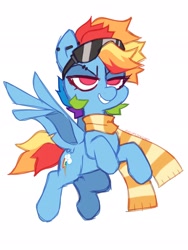 Size: 1536x2048 | Tagged: safe, artist:hiccupsdoesart, character:rainbow dash, species:pegasus, species:pony, g4, clothing, flying, scarf, solo, spread wings, sunglasses, white background, wings