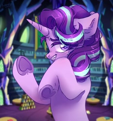 Size: 2017x2160 | Tagged: safe, artist:konejo, character:starlight glimmer, species:pony, species:unicorn, g4, bust, complex background, high res, smug, solo, twilight's castle, twilight's castle library