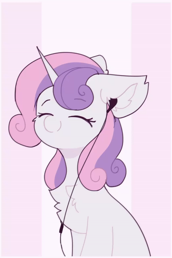 Size: 600x899 | Tagged: safe, artist:little-sketches, character:sweetie belle, species:pony, species:unicorn, g4, animated, chest fluff, commission, cute, diasweetes, ear fluff, earbuds, eyes closed, female, frame by frame, mare, older, older sweetie belle, party soft, smiling, solo