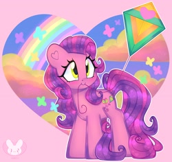 Size: 3136x2960 | Tagged: safe, artist:bunxxl, character:sky wishes, species:earth pony, species:pony, g3, chibi, color porn, cute, kite, mouth hold, simple background, solo