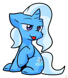 Size: 604x696 | Tagged: safe, artist:zutcha, character:trixie, species:pony, species:unicorn, g4, blep, raised hoof, simple background, sitting, solo, tongue out, transparent background