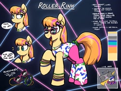 Size: 4000x3000 | Tagged: safe, artist:selenophile, oc, oc only, oc:roller rink, species:earth pony, species:pony, g4, 80s, adoptable, clothing, female, jewelry, leg warmers, leggings, mare, necklace, reference sheet, sunglasses