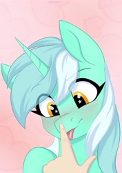 Size: 2894x4093 | Tagged: safe, artist:chickenbrony, character:lyra heartstrings, species:pony, species:unicorn, g4, blep, bust, disembodied hand, simple background, tongue out