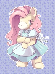 Size: 2879x3880 | Tagged: safe, artist:cutepencilcase, part of a set, character:fluttershy, species:anthro, species:pegasus, species:pony, g4, dress, plushie, simple background, solo, toy
