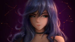 Size: 1920x1080 | Tagged: safe, artist:magfen, character:princess luna, species:human, g4, alternate hairstyle, bust, choker, eyeshadow, female, humanized, makeup, solo