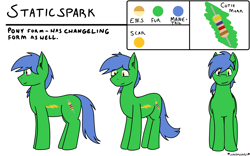 Size: 3840x2400 | Tagged: safe, artist:skydreams, oc, oc:static spark, species:changeling, species:earth pony, species:pony, g4, 3/4 view, commission, disguise, disguised changeling, front view, male, reference, reference sheet, resistor, side view, simple background, solo, stallion, white background