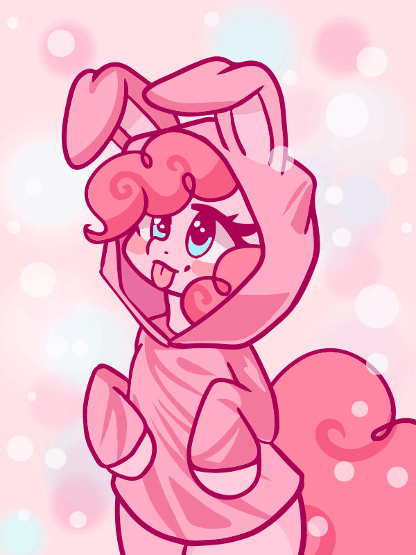Size: 600x800 | Tagged: safe, artist:valeria_fills, character:pinkie pie, species:earth pony, species:pony, g4, animal costume, animated, blep, blinking, blushing, bunny costume, chibi, clothing, costume, cute, diapinkes, digital art, female, gif, mare, simple background, solo, standing, tail, tongue out
