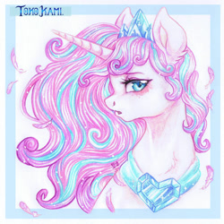 Size: 1280x1280 | Tagged: safe, artist:tokokami, character:princess flurry heart, species:alicorn, species:pony, g4, feather, looking at you, older, older flurry heart, profile, regalia, simple background, solo, white background