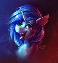 Size: 1136x1247 | Tagged: safe, artist:helmie_d, character:dj pon-3, character:vinyl scratch, species:pony, species:unicorn, g4, bust, ear fluff, ear piercing, tongue out