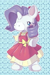 Size: 2758x4096 | Tagged: safe, artist:cutepencilcase, part of a set, character:rarity, species:anthro, species:pony, species:unicorn, g4, beret, dress, hand on hip, plushie, simple background, solo, toy