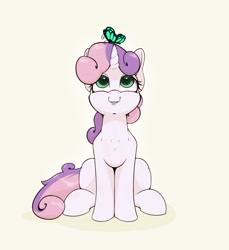 Size: 2200x2400 | Tagged: safe, artist:aquaticvibes, character:sweetie belle, species:pony, species:unicorn, g4, butterfly, looking up, simple background, sitting, solo