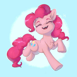 Size: 1280x1280 | Tagged: safe, artist:lightning-stars, character:pinkie pie, species:earth pony, species:pony, g4, absurd resolution, cheek fluff, chest fluff, commission, cute, diapinkes, eyes closed, female, mare, open mouth, smiling, solo, underhoof
