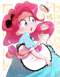 Size: 1926x2500 | Tagged: safe, artist:nendo, character:pinkie pie, species:eqg human, episode:coinky-dink world, g4, my little pony: equestria girls, bow, server pinkie pie, simple background, solo, waitress