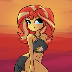 Size: 3000x3000 | Tagged: safe, artist:tjpones, character:sunset shimmer, species:eqg human, g4, pose, solo, swimsuit