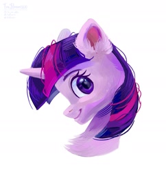 Size: 1805x1865 | Tagged: safe, artist:teaflower300, character:twilight sparkle, species:pony, species:unicorn, g4, bust, looking at you, looking sideways, side view, simple background, solo, white background