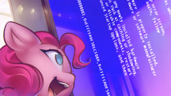 Size: 3900x2194 | Tagged: safe, artist:mirroredsea, character:pinkie pie, species:earth pony, species:pony, g4, blue screen of death, female, mare, solo