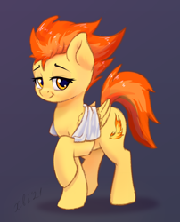Size: 1280x1588 | Tagged: safe, artist:xbi, character:spitfire, species:pegasus, species:pony, g4, lidded eyes, raised hoof, simple background, solo, towel
