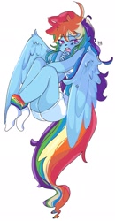 Size: 1067x2048 | Tagged: safe, artist:bluewolfiess, character:rainbow dash, species:anthro, g4, shorts, shy, simple background, socks, solo, white background, wings