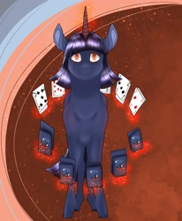 Size: 2000x2422 | Tagged: safe, artist:arttartistry, oc, oc:fate trail, species:pony, species:unicorn, g4, card, looking at you, male, playing card, solo, stallion, unicorn oc