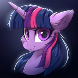 Size: 4000x4000 | Tagged: safe, artist:ask-colorsound, character:twilight sparkle, character:twilight sparkle (unicorn), species:pony, species:unicorn, g4, bust, ear fluff, lighting, looking at you, simple background, solo