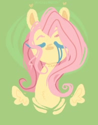 Size: 994x1277 | Tagged: safe, artist:missusmousse, character:fluttershy, species:pegasus, species:pony, g4, crying, eyes closed, green background, heart, solo