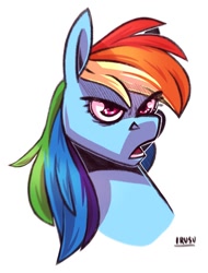 Size: 928x1224 | Tagged: safe, artist:lrusu, character:rainbow dash, species:pegasus, species:pony, g4, angry, bust, solo