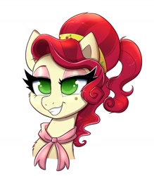 Size: 1437x1638 | Tagged: safe, artist:confetticakez, character:cherry jubilee, species:earth pony, species:pony, g4, bust, lidded eyes, smiling, smug, solo, white background