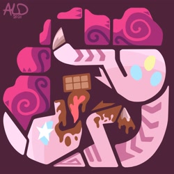 Size: 3500x3500 | Tagged: safe, artist:aaron lewis davidson, character:pinkie pie, species:earth pony, species:pony, g4, chocolate, minimalist, modern art, monster hunter, monster hunter world, solo, tongue out