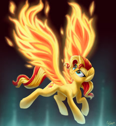 Size: 1280x1388 | Tagged: safe, artist:evedizzy26, character:sunset shimmer, species:pony, species:unicorn, g4, artificial wings, looking back, simple background, solo