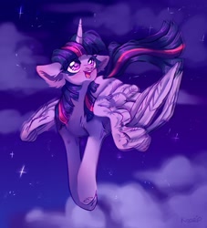 Size: 1958x2160 | Tagged: safe, artist:konejo, character:twilight sparkle, character:twilight sparkle (alicorn), species:alicorn, species:pony, g4, cloud, flying, high res, looking up, solo