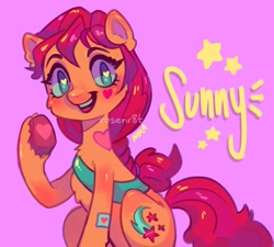 Size: 1200x1080 | Tagged: safe, artist:rosenr8t, character:sunny starscout, species:earth pony, species:pony, g5, cute, hoof heart, solo, sunnybetes, text, underhoof