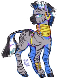 Size: 925x1200 | Tagged: safe, artist:moshpaws, character:zecora, species:zebra, g4, bangles, ear piercing, earring, female, hooves, jewelry, mare, neck rings, piercing, simple background, solo, white background, white pupils