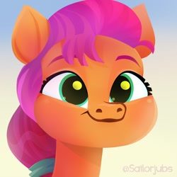 Size: 1200x1200 | Tagged: safe, artist:sailorjubs, character:sunny starscout, species:earth pony, species:pony, g5, bust, cute, dilated pupils, female, lineless, mare, solo