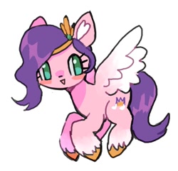 Size: 1023x987 | Tagged: safe, artist:10uhh, character:pipp petals, species:pegasus, species:pony, g5, adorapipp, blushing, coat markings, cute, ear fluff, female, flying, headband, mare, no pupils, open mouth, pipp wings, simple background, socks (coat marking), solo, unshorn fetlocks, white background, wings