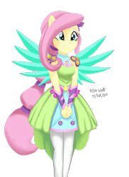 Size: 683x936 | Tagged: safe, artist:astevenamedwolf, character:fluttershy, species:eqg human, equestria girls:legend of everfree, g4, my little pony: equestria girls, my little pony:equestria girls, crystal wings, cute, dawwww, female, geode of fauna, legs together, magical geodes, ponied up, shyabetes, signature, simple background, smiling, solo, transparent background, wings