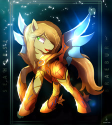 Size: 4300x4770 | Tagged: safe, artist:zidanemina, character:braeburn, species:earth pony, species:pony, g4, anime, apple family member, armor, crossover, explicit source, male, open mouth, saint seiya, solo, stallion