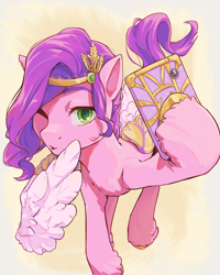 Size: 2560x3200 | Tagged: safe, artist:chopchopguy, part of a set, character:pipp petals, species:pegasus, species:pony, g5, my little pony: a new generation, cellphone, circlet, colored eyebrows, colored hooves, colored pupils, feathered fetlocks, female, high res, hoof hold, hooves, mare, one eye closed, phone, pipp wings, raised hoof, selfie, solo, unshorn fetlocks, wing hands, wings, wink