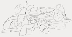 Size: 1023x533 | Tagged: safe, artist:dotkwa, character:fluttershy, species:pegasus, species:pony, g4, cute, eyes closed, female, lying down, mare, monochrome, multeity, on back, on side, onomatopoeia, open mouth, shyabetes, simple background, sketch, sleeping, snoring, so much flutter, sound effects, zzz