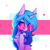 Size: 1228x1228 | Tagged: safe, artist:justafallingstar, character:izzy moonbow, species:pony, species:unicorn, g5, my little pony: a new generation, abstract background, bust, choker, colored, colored sketch, cute, eye clipping through hair, eyebrows, eyebrows visible through hair, female, glasses, gradient hair, head turned, izzybetes, jewelry, looking at you, mare, multicolored hair, necklace, piercing, pink glasses, portrait, round glasses, sketch, smiling, solo