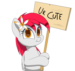 Size: 1280x1213 | Tagged: safe, artist:joaothejohn, oc, oc only, oc:tiny jasmini, species:pegasus, species:pony, g4, :3, colored pupils, cute, diabetes, eyelashes, female, flower, flower in hair, hooves together, looking at you, mare, nya, ocbetes, pegasus oc, simple background, smiling, smiling at you, smol, solo, tiny, tiny ponies, tinyjabetes, white background