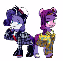 Size: 2851x2791 | Tagged: safe, artist:chub-wub, part of a set, character:pipp petals, character:rarity, species:pegasus, species:pony, species:unicorn, g4, g5, my little pony: a new generation, clothing, colored eyebrows, colored hooves, costume, female, halloween, halloween costume, holiday, hooves, mare, open mouth, pipp wings, raised hoof, simple background, unshorn fetlocks, white background