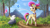 Size: 1536x864 | Tagged: safe, artist:cafecomponeis, character:cloudpuff, oc, oc only, oc:trinity deblanc (new), species:dog, species:pony, species:unicorn, g5, my little pony: a new generation, butterfly, cloud, crystal, cute, detailed, digital art, ear piercing, earring, flying pomeranian, grass, jewelry, looking at you, mountain, multicolored hair, ocbetes, open mouth, open smile, painting, piercing, pomeranian, rainbow, raised hoof, road, rock, sky, smiling, smiling at you, stone, style emulation, tree, unshorn fetlocks, winged dog