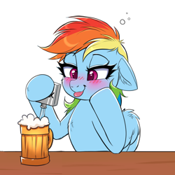 Size: 4000x4000 | Tagged: safe, artist:confetticakez, character:rainbow dash, species:pegasus, species:pony, g4, alcohol, blushing, cider, drink, drunk, female, flask, floppy ears, hoof on cheek, mare, simple background, solo, tongue out
