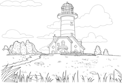 Size: 3626x2460 | Tagged: safe, edit, official, g5, black and white, cloud, coloring page, grayscale, lighthouse, lineart, maretime bay, monochrome, no pony, simple background, white background