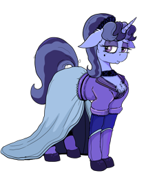 Size: 5827x6860 | Tagged: safe, artist:paskanaakka, derpibooru original, oc, oc only, oc:pearl moon, species:pony, species:unicorn, derpibooru, derpibooru community collaboration, g4, 2021 community collab, beauty mark, chest fluff, choker, clothing, dress, explicit source, eyeshadow, female, jewelry, looking sideways, makeup, mare, necklace, simple background, solo, tail, transparent background