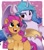 Size: 2000x2288 | Tagged: safe, artist:potetecyu_to, manebooru spotlight, character:izzy moonbow, character:sunny starscout, species:alicorn, species:bat pony, species:pony, g5, my little pony: a new generation, alicornified, bat ponified, bat pony alicorn, bat wings, chest fluff, colored hooves, curved horn, duo, duo female, fangs, female, gradient hair, hooves, horn, izzycorn, looking at each other, mare, multicolored hair, open mouth, race swap, sharp teeth, simple background, species swap, spread wings, tongue out, unshorn fetlocks, wings