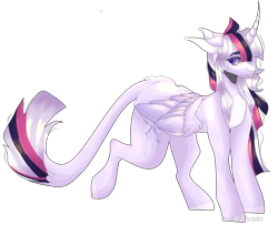 Size: 3000x2437 | Tagged: safe, artist:jainht, oc, oc:mystic mysteries, species:alicorn, species:pony, g4, alicorn oc, curved horn, horn, leonine tail, simple background, solo, tail, transparent background, wings