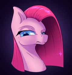 Size: 2000x2100 | Tagged: safe, artist:aquaticvibes, character:pinkamena diane pie, character:pinkie pie, species:earth pony, species:pony, g4, black background, bust, female, gritted teeth, mare, narrowed eyes, simple background, solo, straight hair
