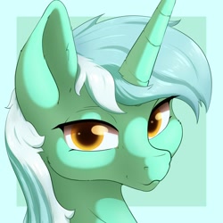 Size: 2000x2000 | Tagged: safe, artist:aquaticvibes, character:lyra heartstrings, species:pony, species:unicorn, g4, female, green background, horn, looking at you, mare, simple background, smiling, solo
